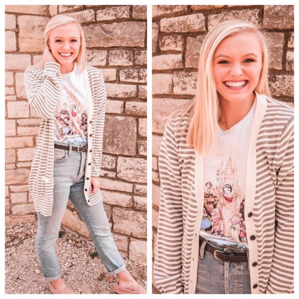 Grey and White Striped Cardigan